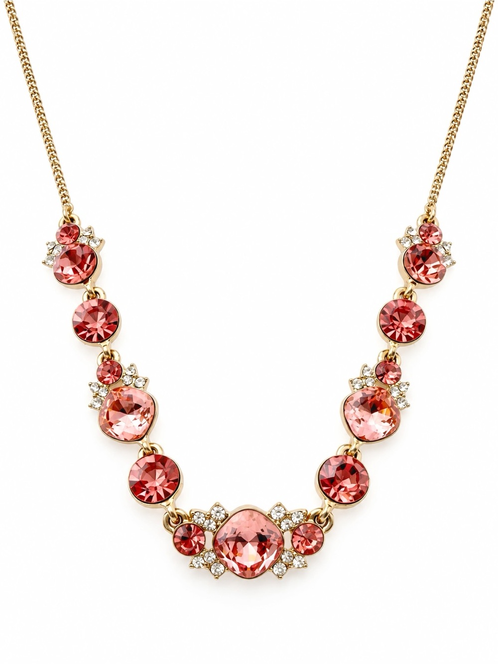 Givenchy Pink Crystal Gold Tone Rhinestone Bib Necklace